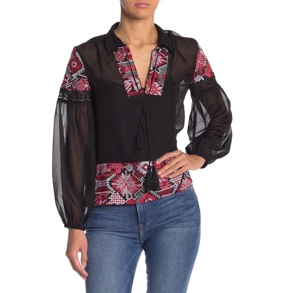 Endless Rose Tops - Endless Rose Dorian Embroidered Chiffon Blouse